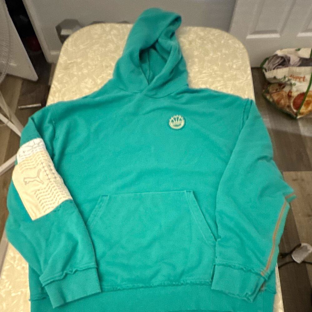 PUMA Veniceball Natl Park Pullover Hoodie Teal Fleece Logo Pockets Men M